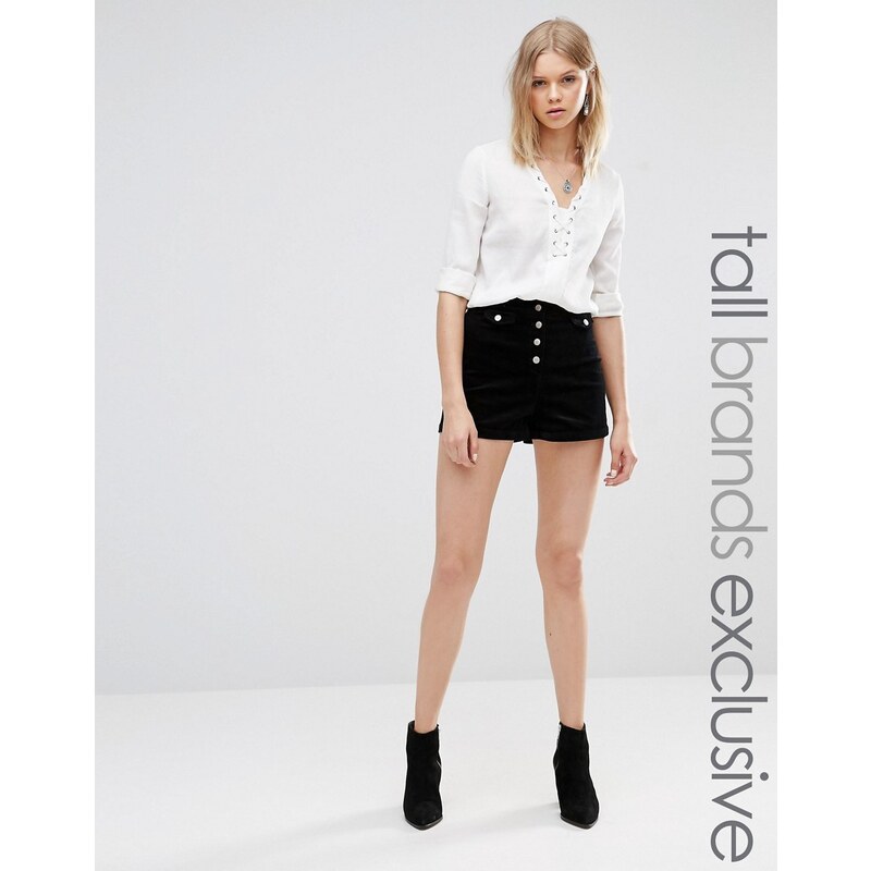 Glamorous Tall - Cord-Shorts mit hoher Taille - Schwarz