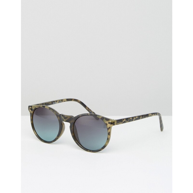 Pieces - Runde Sonnenbrille in Schildpattoptik mit verspiegelten Gläsern - Grau