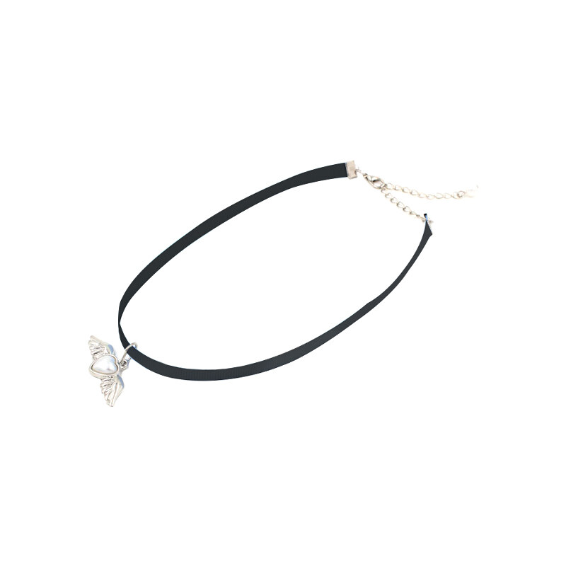 Lesara Choker-Halsband mit geflügeltem Herz-Anhänger - Schwarz