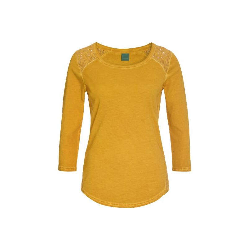 COOL CODE Shirt mit Spitze in Vintage-Waschung, gelb