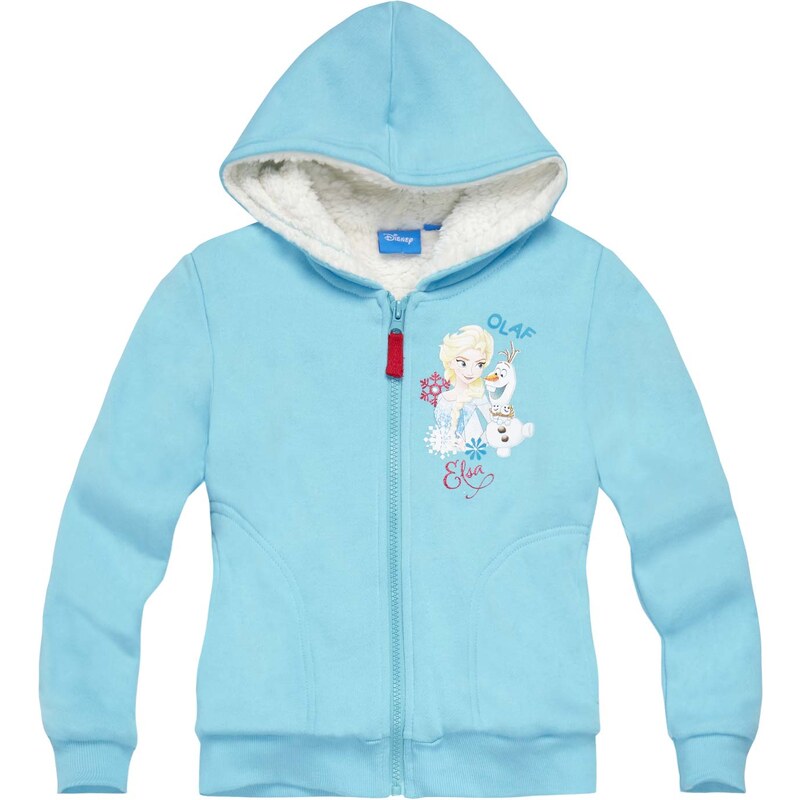 Disney Die Eiskönigin Sweatjacke mit Teddyfutter hellblau in Größe 104 für Mädchen aus 60 % Baumwolle 40 % Polyester