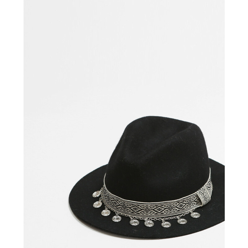 Fedora-Hut mit Borte im Ethno-Stil Schwarz, Größe M -Pimkie- Mode für Damen
