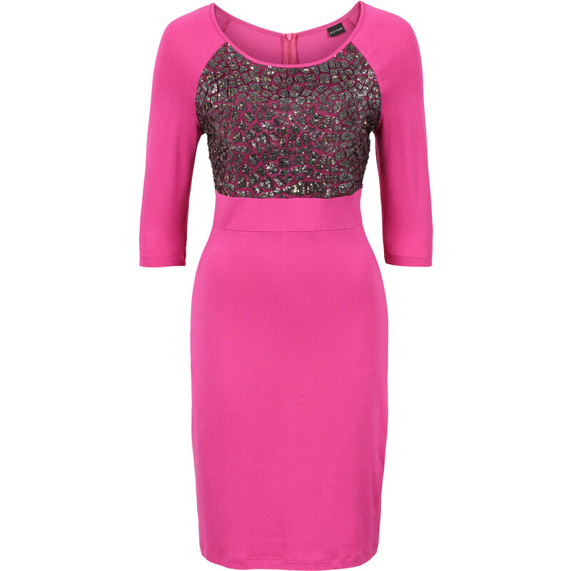 BODYFLIRT Pailletten-Kleid 3/4 Arm in pink von bonprix