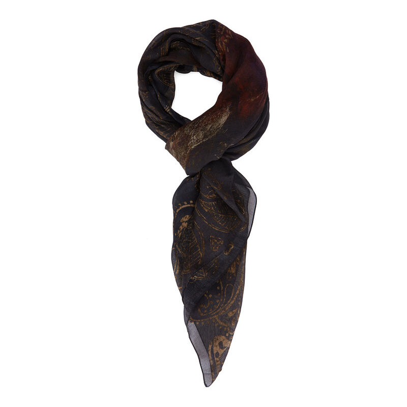 THE KOOPLES Origineller schwarz-brauner Schal aus Baumwolle und Seide