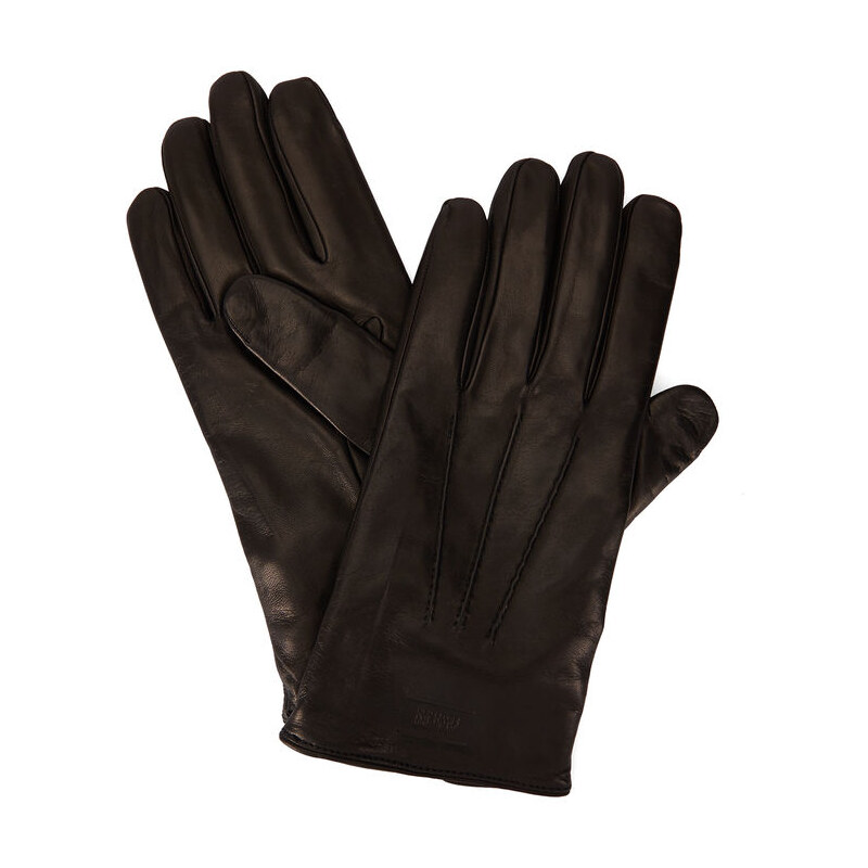 ARMANI COLLEZIONI Schwarze Handschuhe aus Glattleder mit Armani-Logo und Innenseite aus Wolle