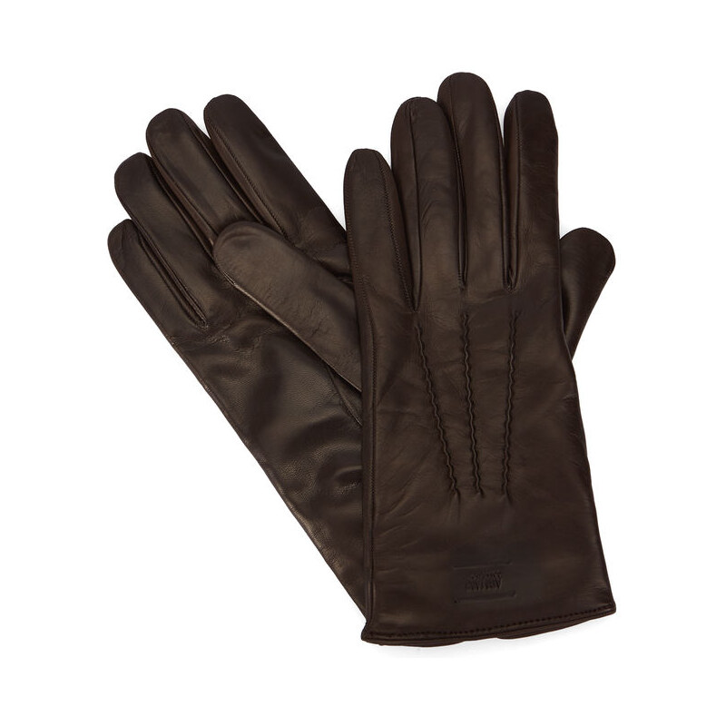 ARMANI COLLEZIONI Braune Handschuhe aus Glattleder mit Armani-Logo und Innenseite aus Wolle