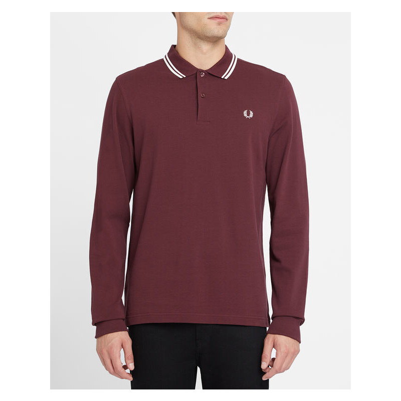 FRED PERRY Bordeauxrotes, langärmliges Slim-Fit-Poloshirt Classic