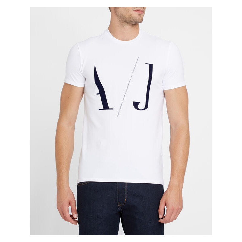 ARMANI JEANS Weißes T-Shirt mit Rundhalsausschnitt und AJ-Logo