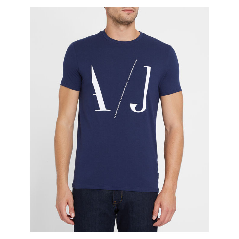 ARMANI JEANS Marineblaues T-Shirt mit Rundhalsausschnitt und AJ-Logo