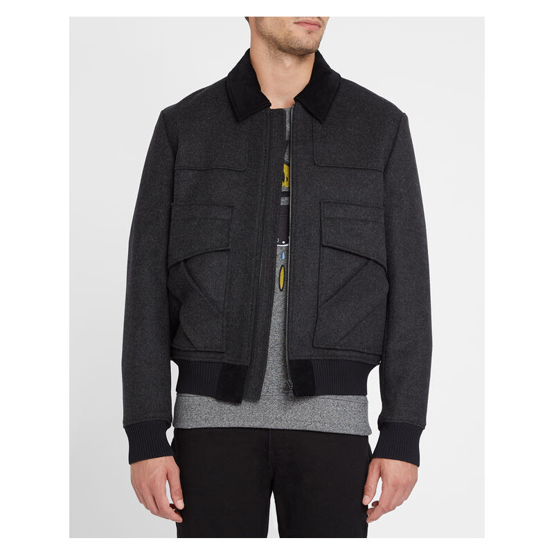 KENZO Graue Jacke aus Alpaka-Wollstoff mit gefüttertem, schwarzem Kragen aus Veloursleder