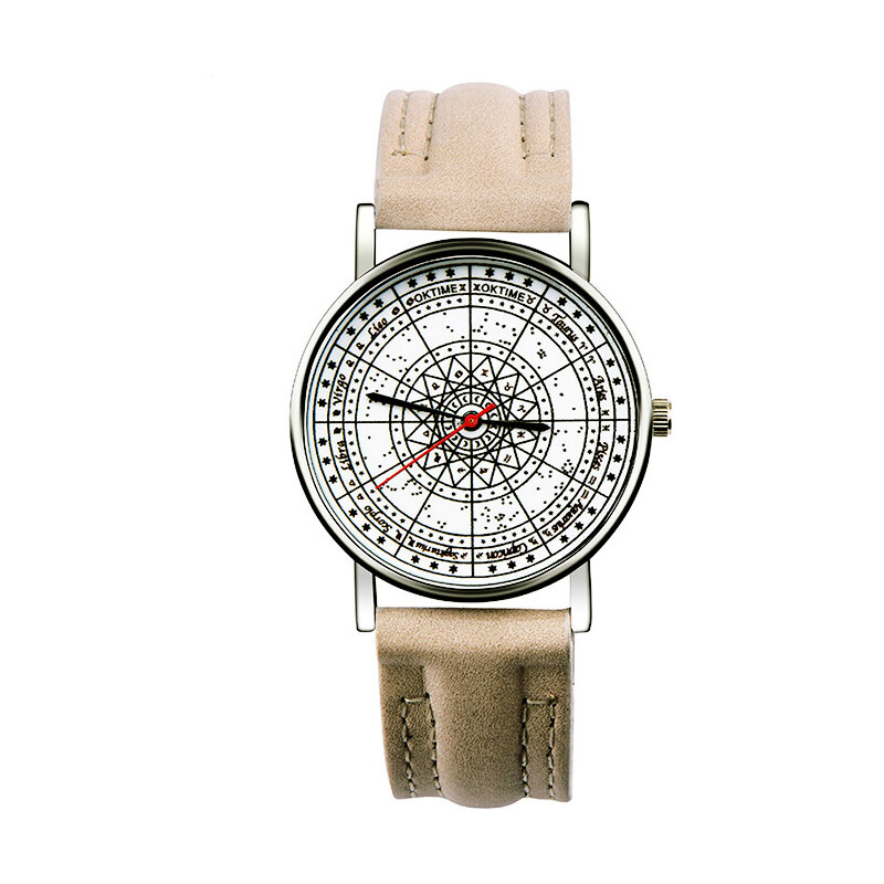 Lesara Armbanduhr mit Sternzeichen-Kompass-Motiv - Beige