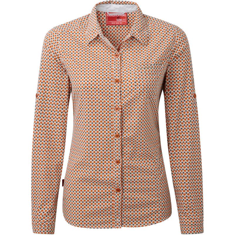 Craghoppers: Damen Funktionsbluse / Outdoor-Bluse Nosilife Olivie LS Shirt mit Insektenschutz, orange, verfügbar in Größe 34