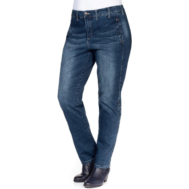 Große Größen: sheego Denim Boyfriend Stretch-Jeans, dark blue Denim, Gr.40-56