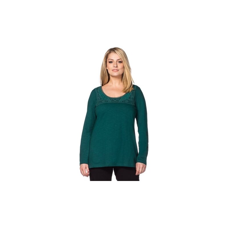 SHEEGO STYLE Damen Style Langarmshirt mit Spitze am Rundhalsausschnitt grün 40/42,44/46,48/50,52/54,56/58