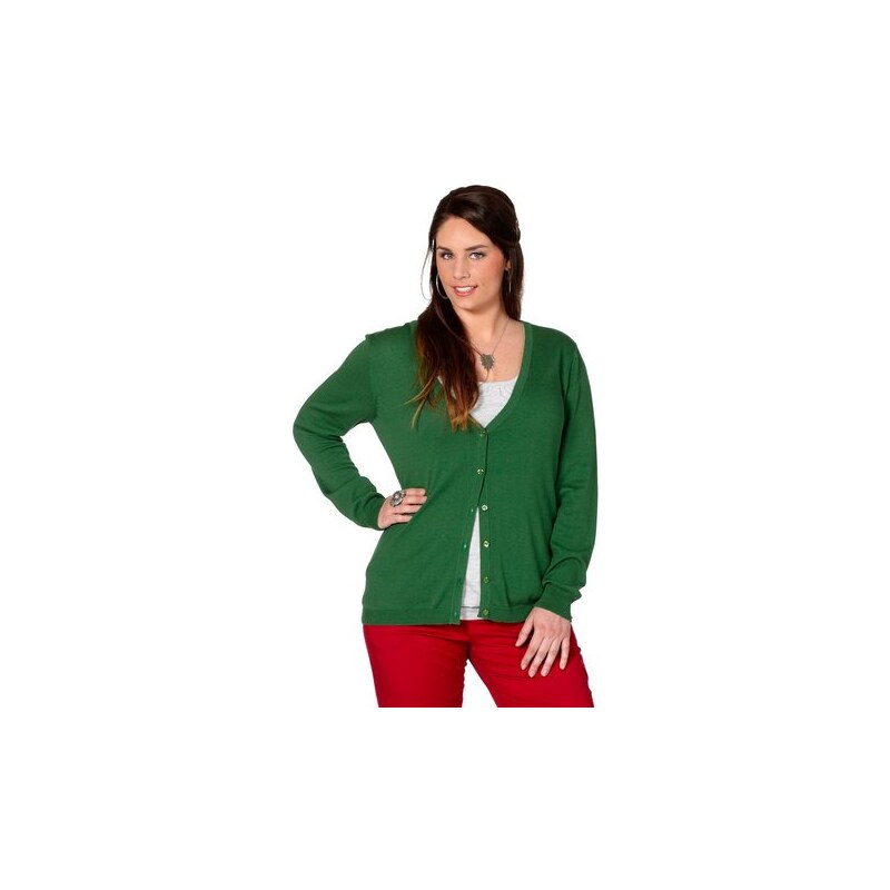 Damen Casual Strickjacke mit Ellenbogen-Steppung SHEEGO CASUAL grün 40/42,44/46,48/50,52/54,56/58