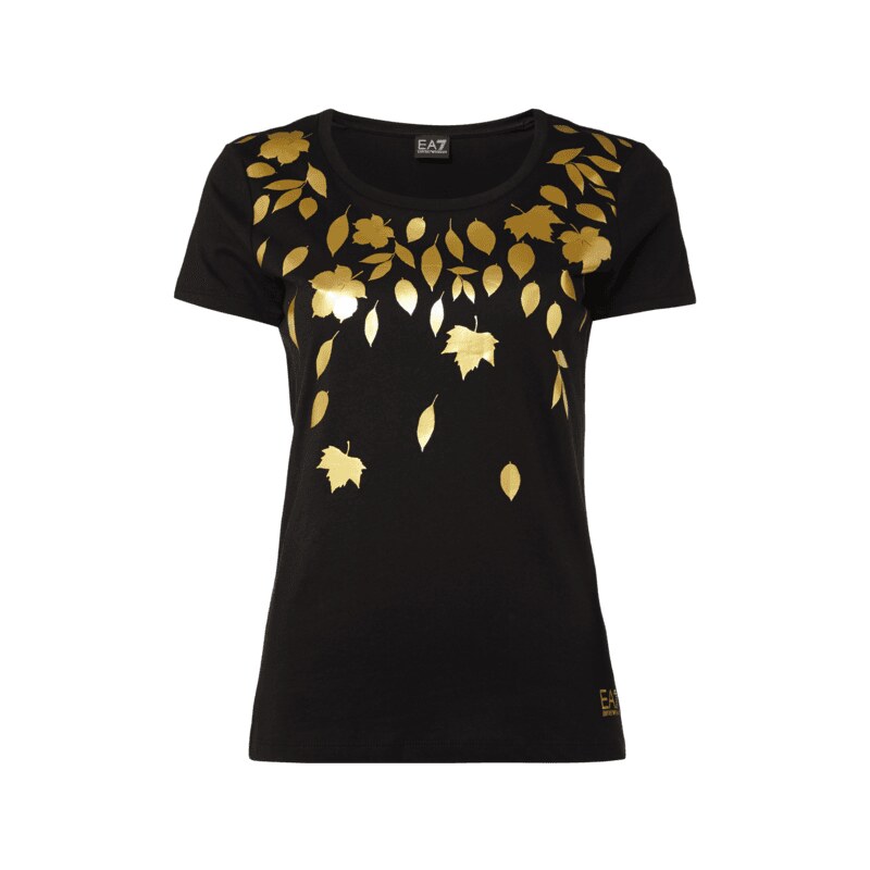 EA7 Emporio Armani T-Shirt mit Blätter-Print in Goldoptik