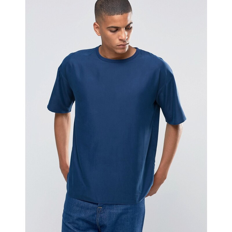ADPT - T-Shirt mit Rundhalsausschnitt aus gewebtem Baumwollmaterial - Marineblau