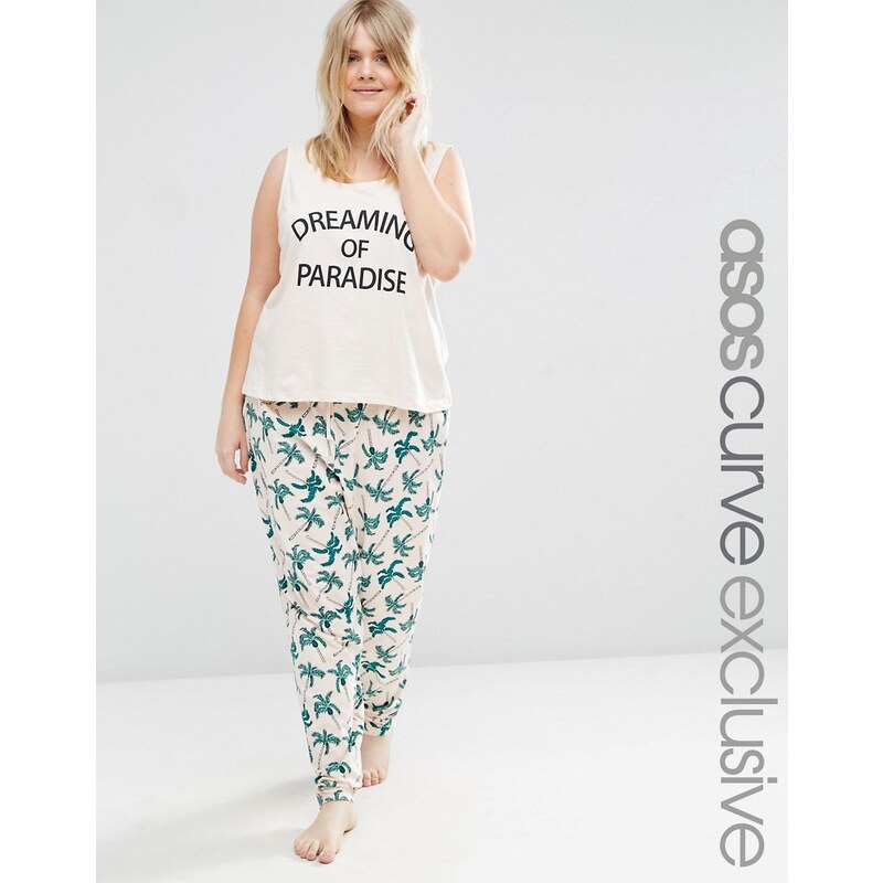 ASOS CURVE - Dreaming of Paradise - Pyjamaset mit Trägershirt und Leggings - Rosa