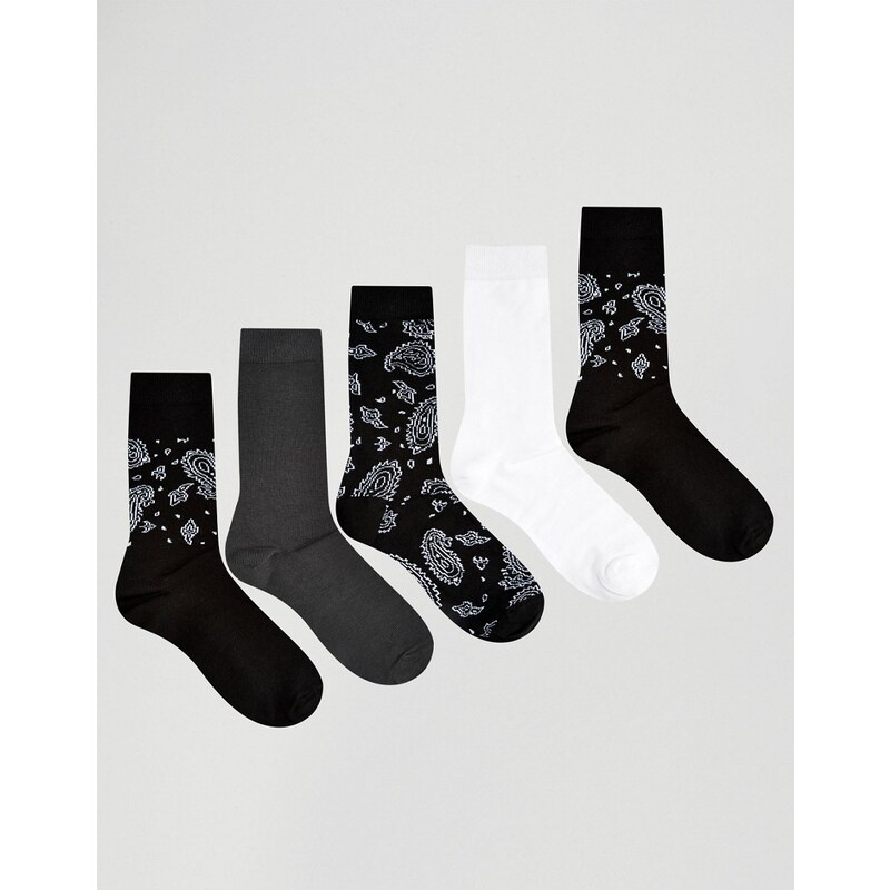 ASOS - Socken im 5er-Set mit Paisleydesign - Schwarz