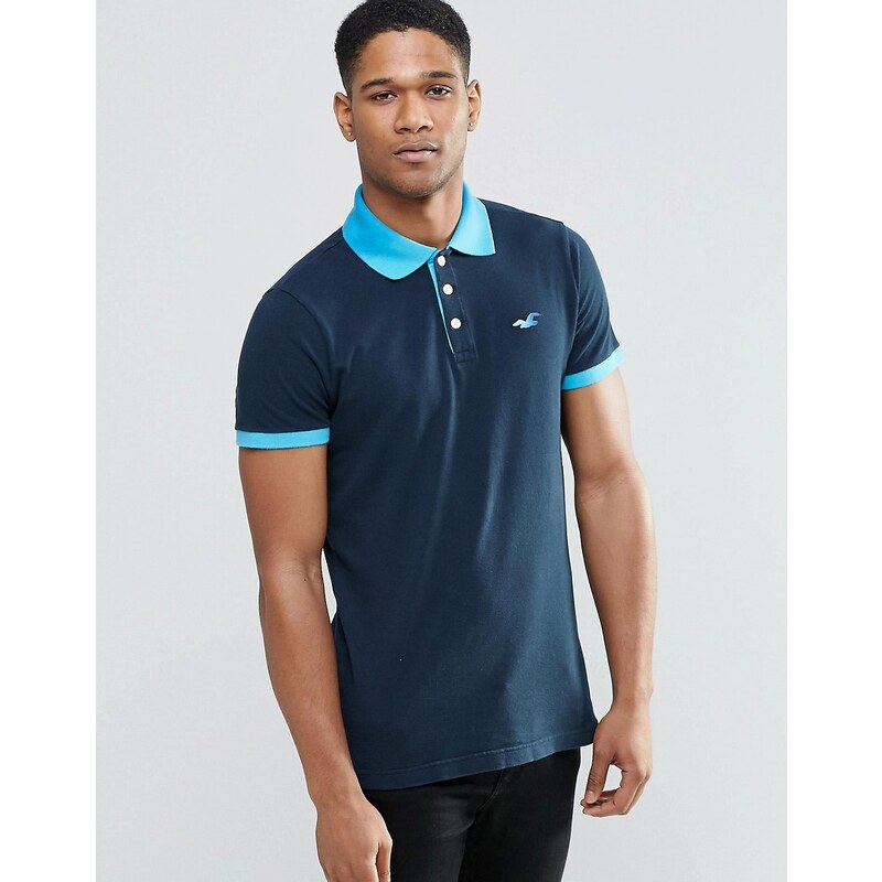 Hollister - Polohemd mit Kontrastkragen mit Farbverlauf, grau - Marineblau