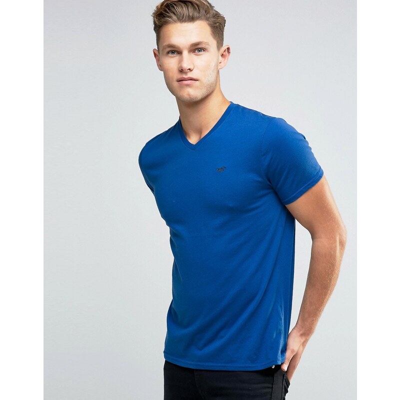 Hollister - Schmal geschnittenes T-Shirt mit V-Ausschnitt - Blau