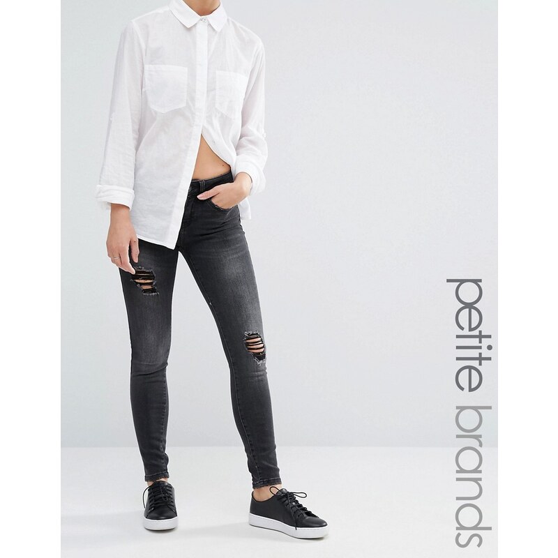 Noisy May Petite - Lucy - Jeans im Used-Look - Schwarz
