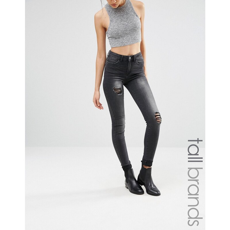 Noisy May Tall - Lucy - Jeans in Used-Optik - Schwarz