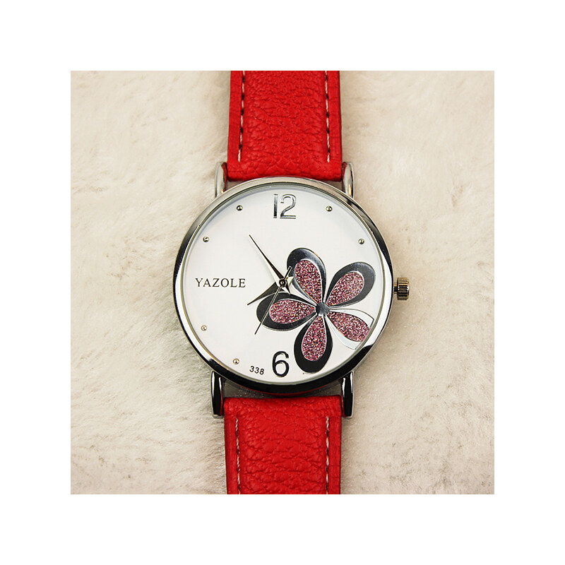 Lesara Armbanduhr mit Strass-Kleeblatt - Rot