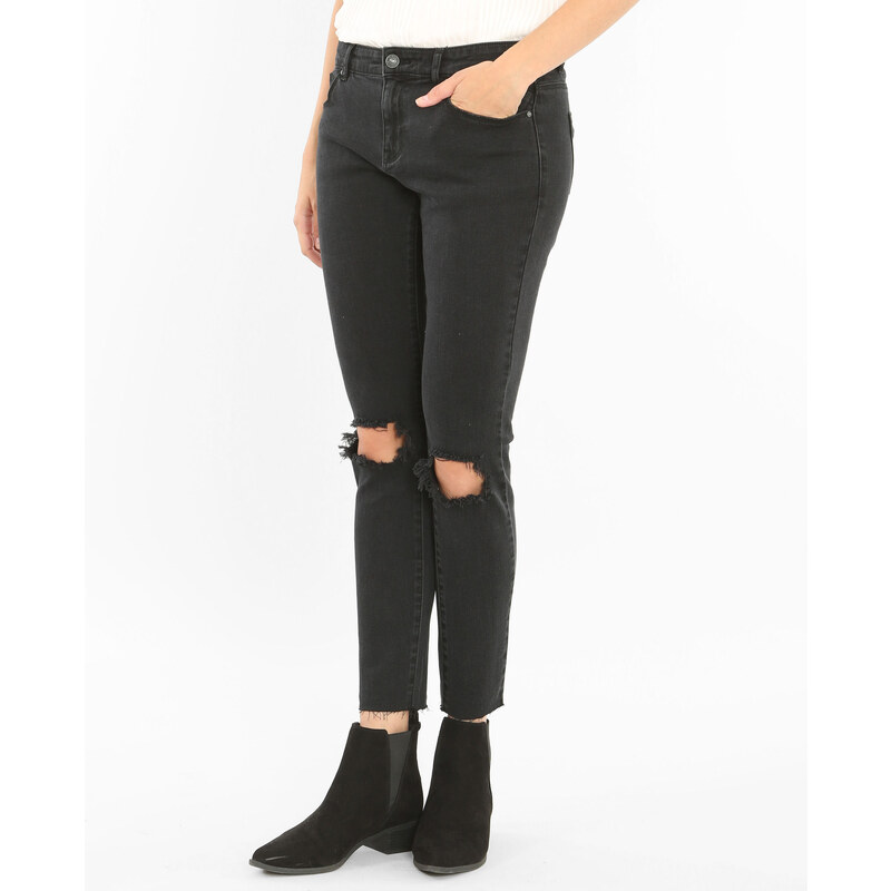 7/8-Skinny-Jeans Raw-Cut Schwarz, Größe 38 -Pimkie- Mode für Damen