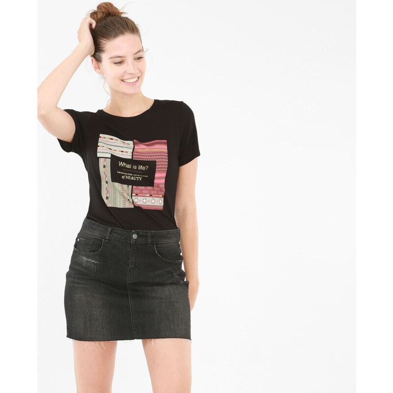 Bedrucktes T-Shirt Schwarz, Größe M -Pimkie- Mode für Damen