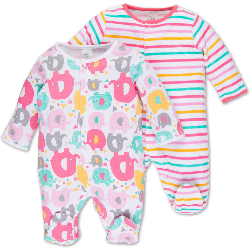 C&A Baby 2er Pack Baby-Schlafanzüge in weiß / Pink