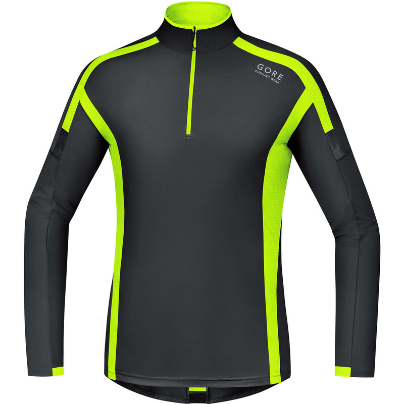 Gore Running Wear: Herren Langarm Laufshirt Air Zip Long, schwarz/gelb, verfügbar in Größe XL