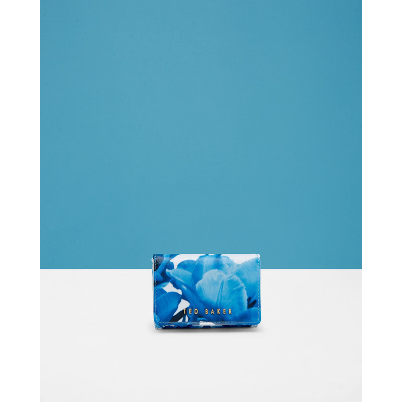 Ted Baker Kleines Lederportemonnaie mit Blue Beauty-Print Weiß