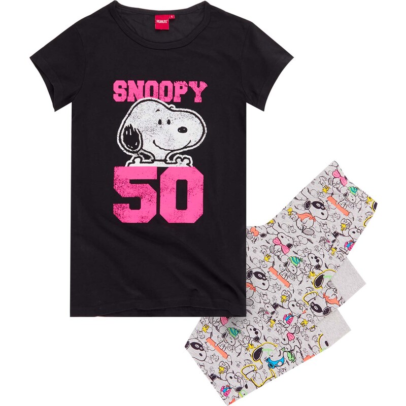 Snoopy Pyjama grau in Größe S für Damen aus 100% Baumwolle Graumelange: 95% Baumwolle 5% Viskose