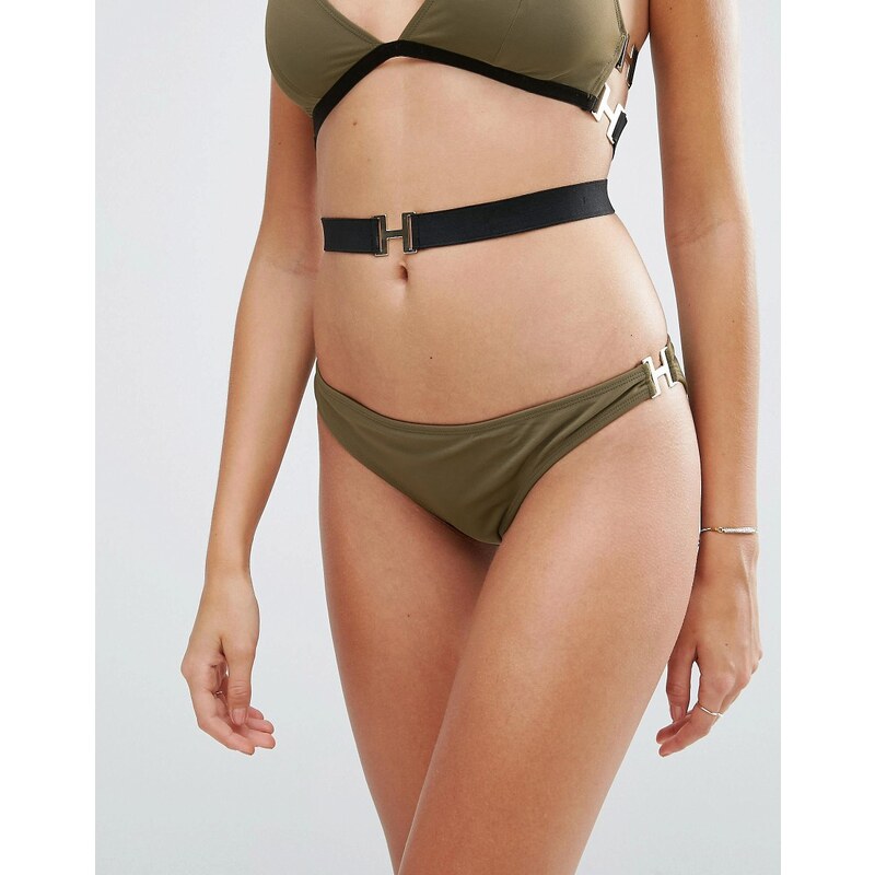 ASOS - Brasilianische Bikinihose mit Schnallen und Stretchanteil - Grün