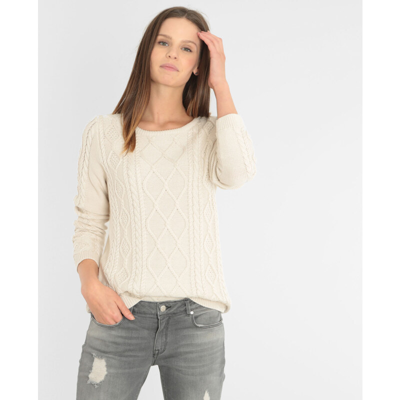 Pullover mit Zopfmuster Altweiß, Größe L -Pimkie- Mode für Damen