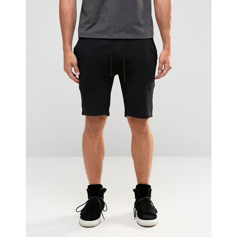 ASOS - Schmale Jersey-Shorts in Schwarz mit Waffelstruktur - Schwarz