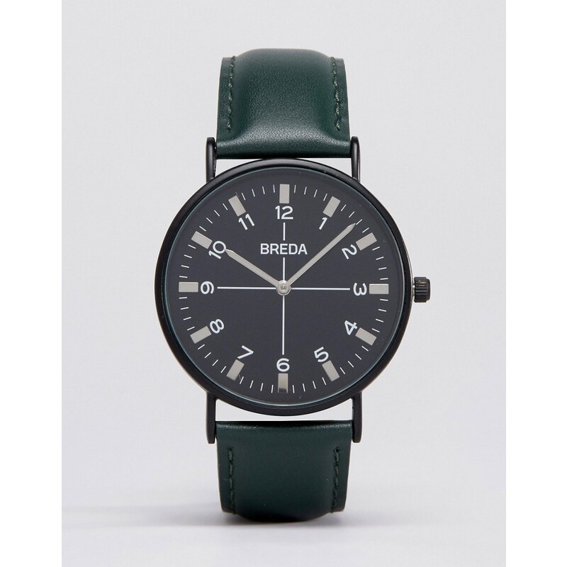Breda - Belmont - Uhr mit grünem Lederarmband und schwarzem Zifferblatt - Grün