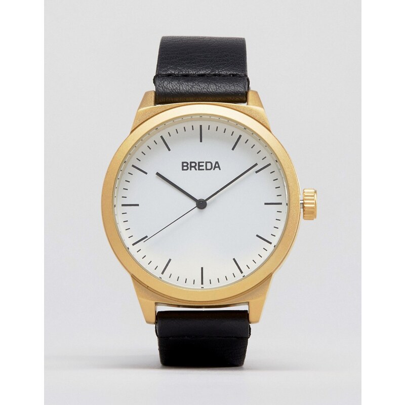 Breda - Rand - Uhr mit goldenem Zifferblatt und schwarzem Lederarmband - Schwarz