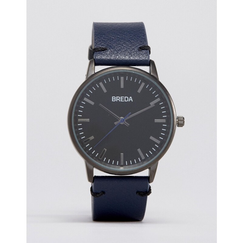 Breda Zapf - Uhr mit marineblauem Lederarmband und schwarzem Ziffernblatt - Marineblau