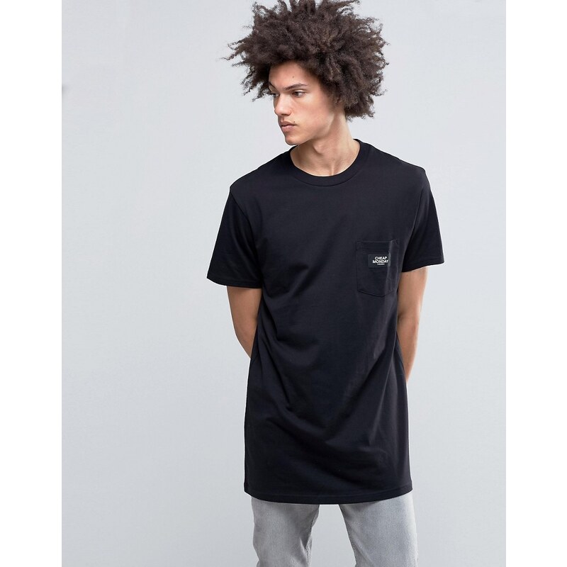Cheap Monday - Dragged - Langes, schwarzes T-Shirt mit Logo und Taschen - Schwarz