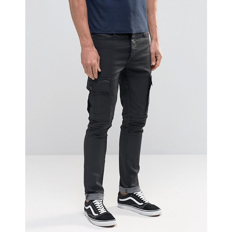 Kubban - Beschichtete Cargo-Jeans mit Taschen - Schwarz