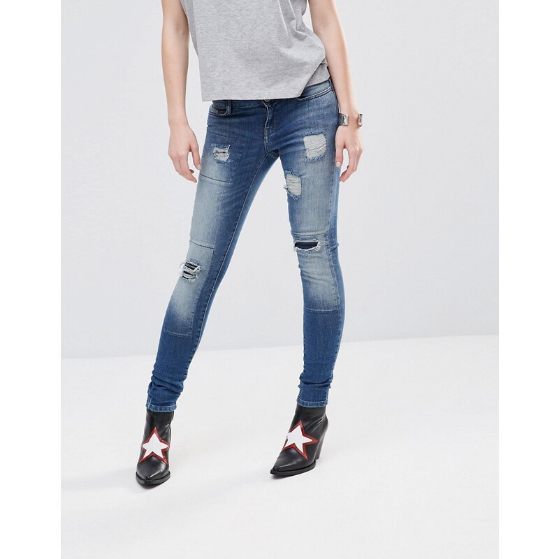 Noisy May - Eve LW - Jeans mit Reißverschluss am Knöchel und Rissen, 32 Zoll - Blau