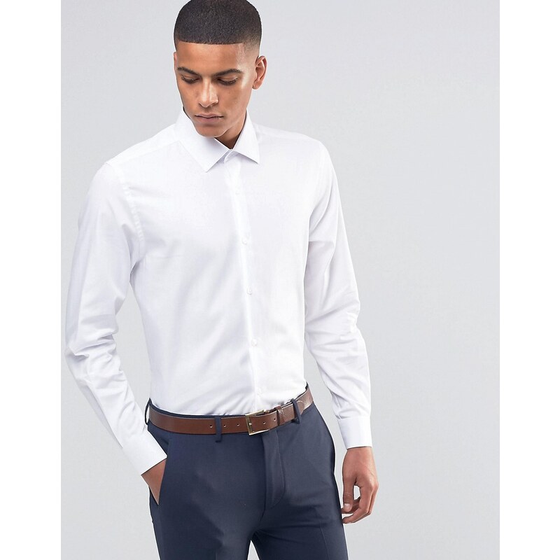 Number Eight Savile Row - Schmales, elegantes Hemd mit Fischgrätmuster - Weiß