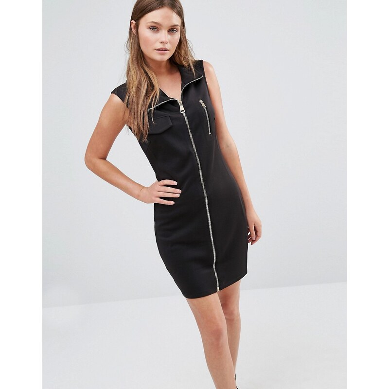 QED London - Ärmelloses Kleid mit Reißverschluss vorne - Schwarz