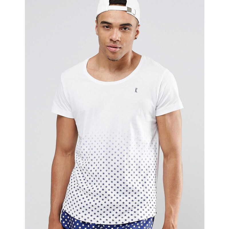 Ringspun - Strand-T-Shirt mit U-Ausschnitt und gemustertem Saum - Kombiteil - Weiß