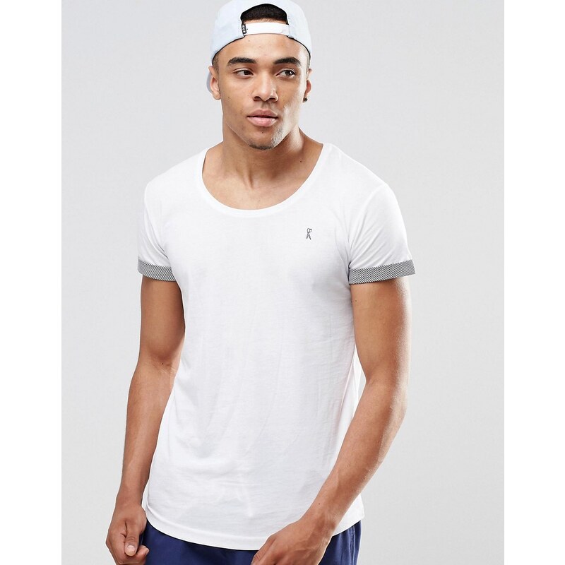 Ringspun - Strand-T-Shirt mit U-Ausschnitt und aufgerollten Bündchen - Kombiteil - Weiß