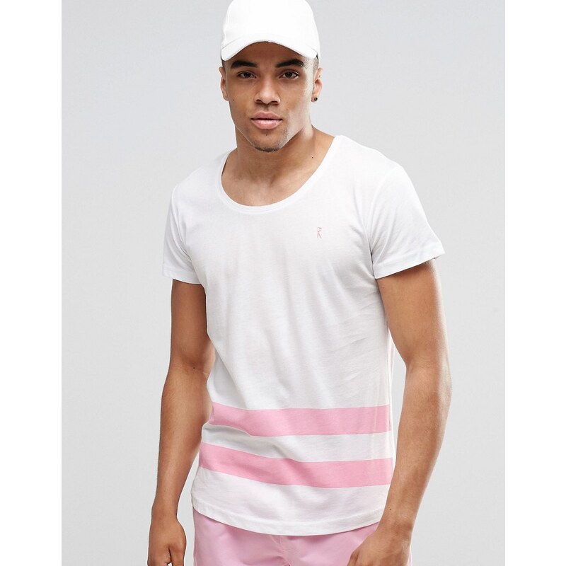 Ringspun - Gestreiftes Strand-T-Shirt mit U-Ausschnitt - Kombiteil - Weiß