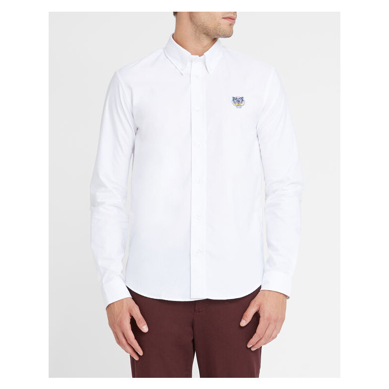 KENZO Weißes Oxford-Hemd mit Button-Down-Kragen und Tiger-Logo