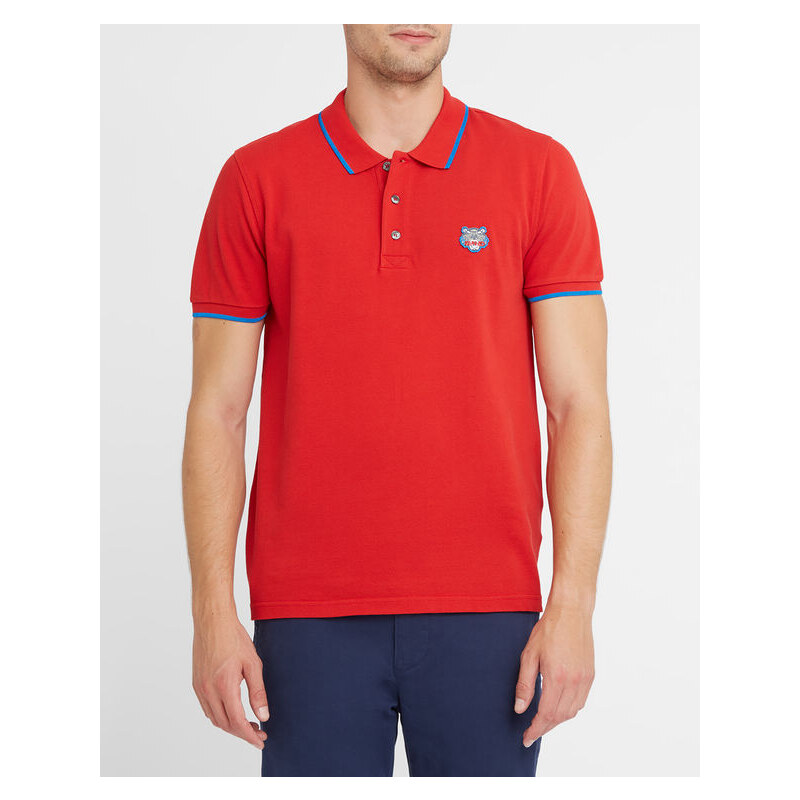 Rot schattiertes Poloshirt mit Kenzo-Patch und blauer Paspelierung